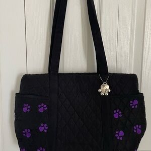 Black and Purple Quilted paw print Tote Bag